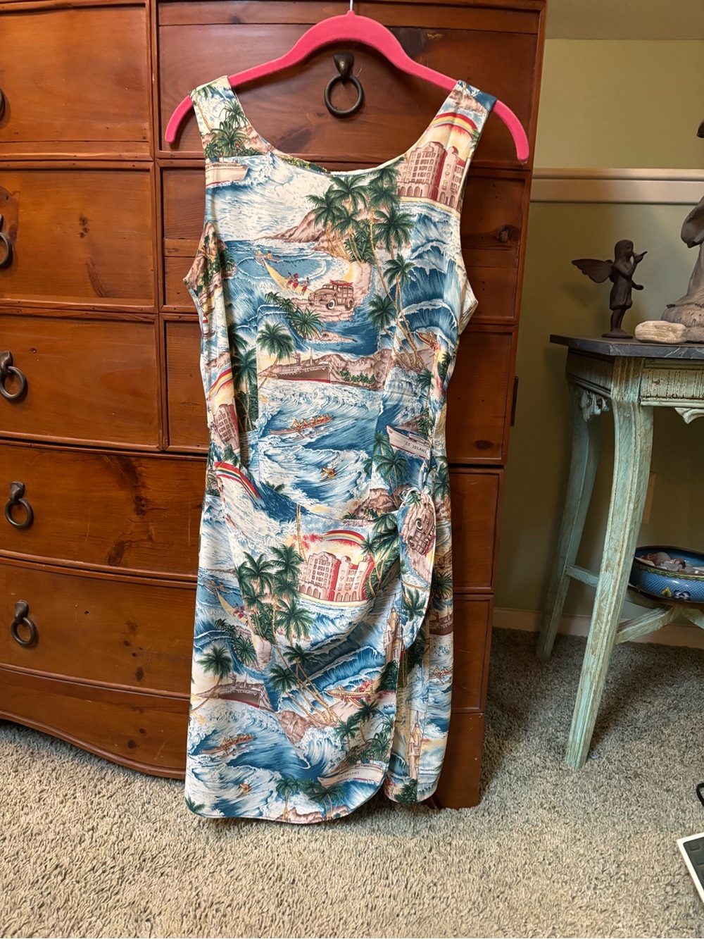 Tropical Print Sleeveless Women’s Dress - Blue & Cream